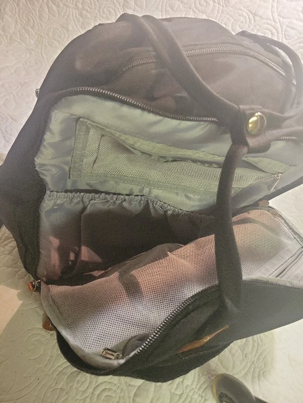 Black Quilted Backpack with Tan Accents